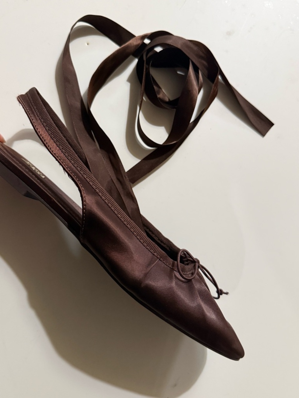 Zara Women’s Brown Pointed Ballet Slingback with Ankle Tie